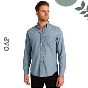GAP Men’s Chambray Button-Up Shirt | Long Sleeve | Size Medium
